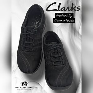 Clarks Wave Wheel Women Sz 9.5M Black Nubuck |Textile Sneaker Ortholight Footbed